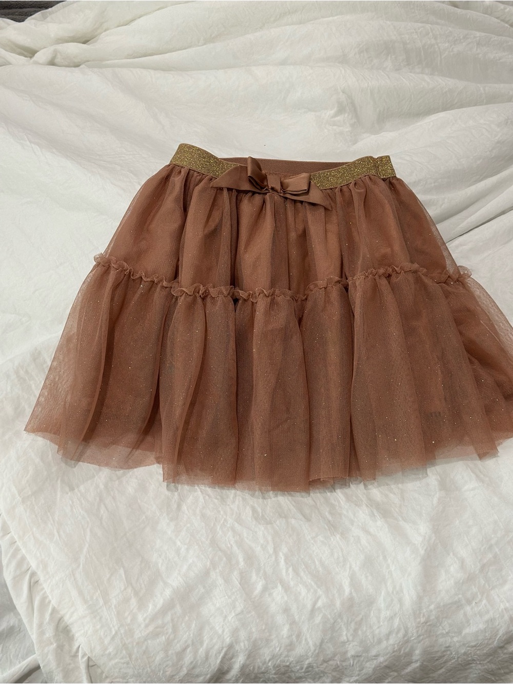 H&M Brown Sparkle Tulle Skirt with Gold Glitter Waistband